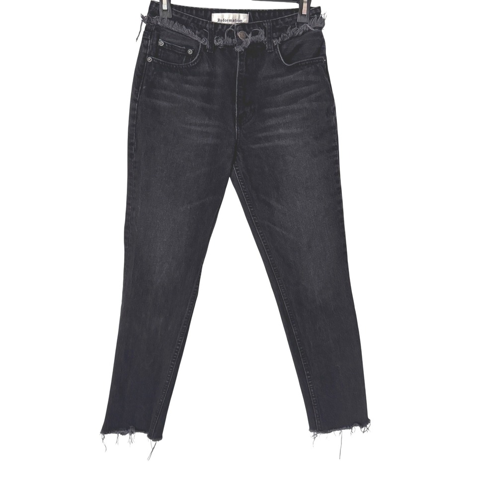 Reformation Julia Jean Euphrates Faded Black Size 25 Frayed Waist Raw Hem Denim